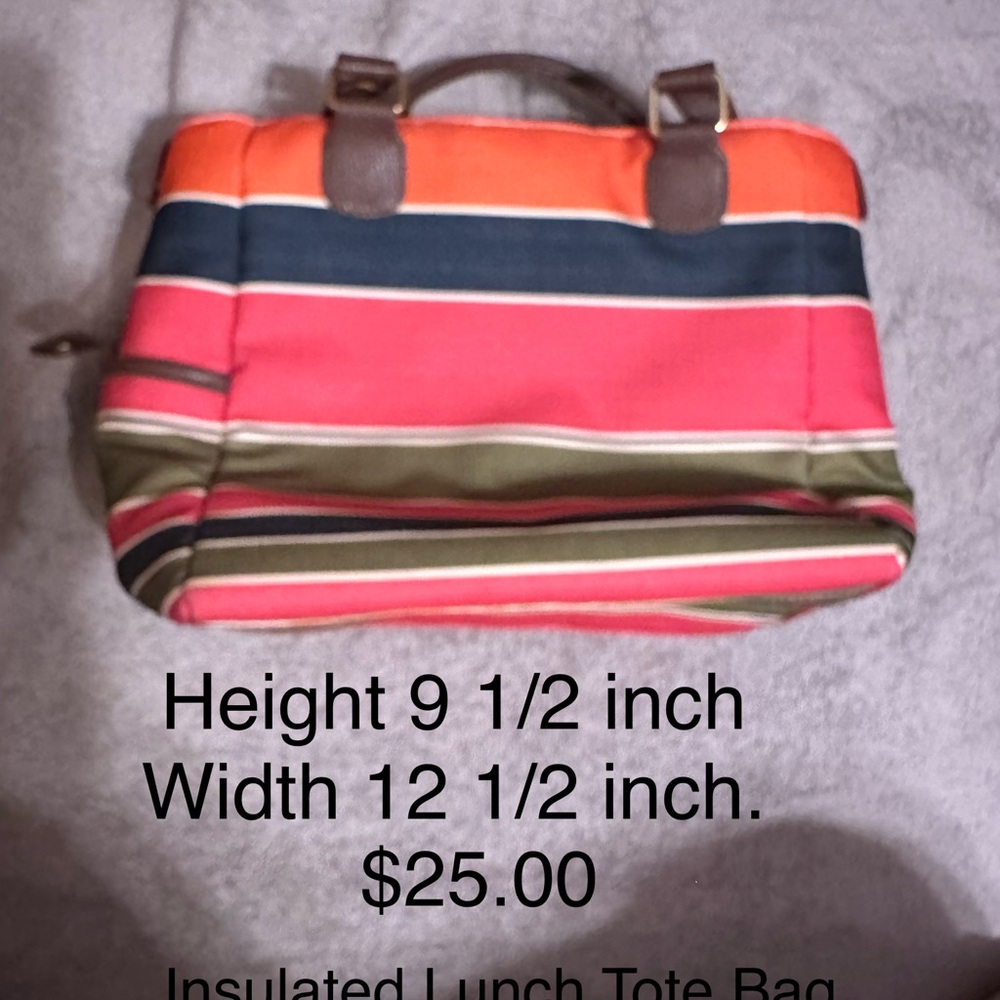Striped Insulated Tote Bag in Coral, Navy & Olive